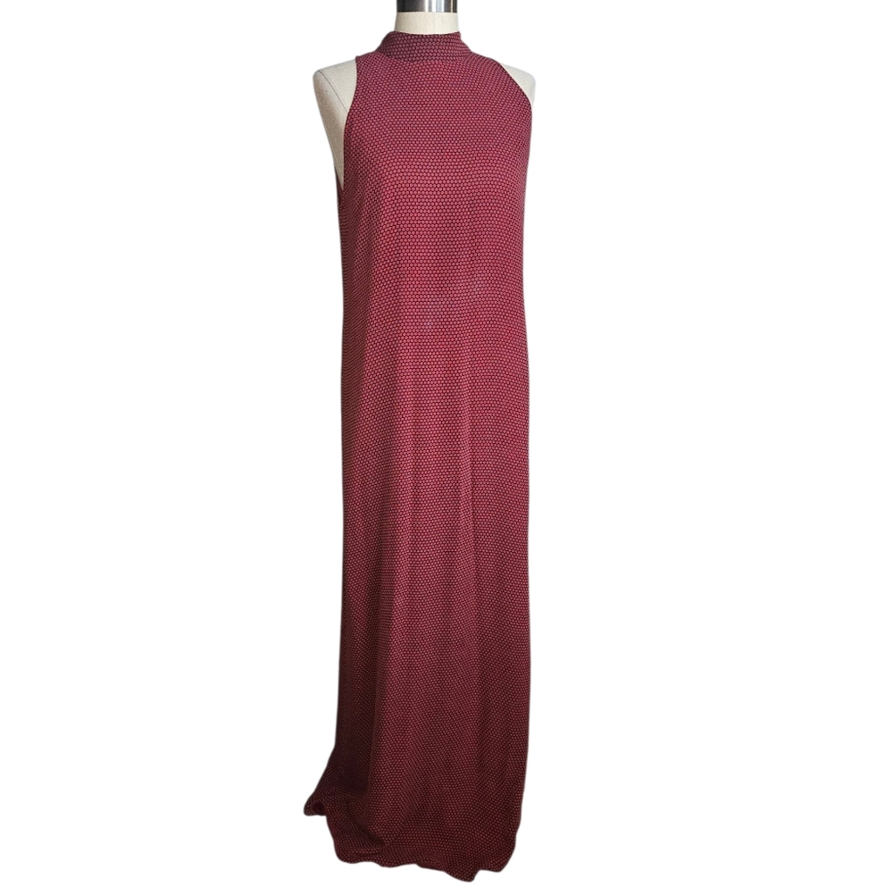 THEORY Silk Halter Dot Print Burgundy Maxi Dress | SZ 10 - Picture 4 of 14